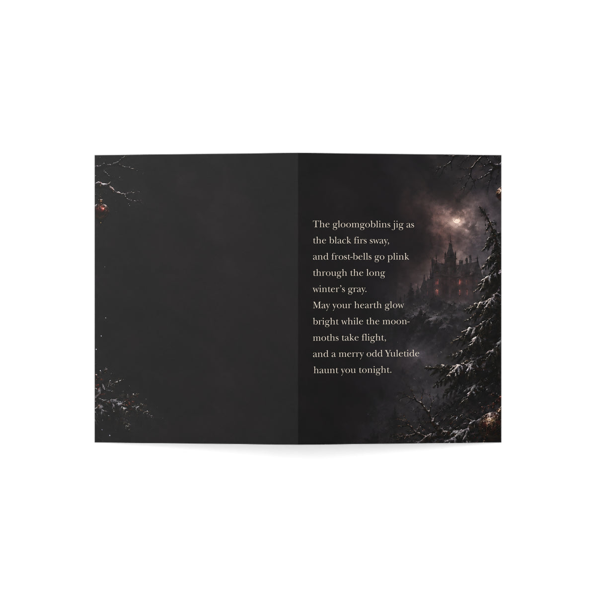Yuletide Gothic Greeting Card — Dark Winter Castle Holiday Card with Poetic Verse (1/10/30/50 pack)