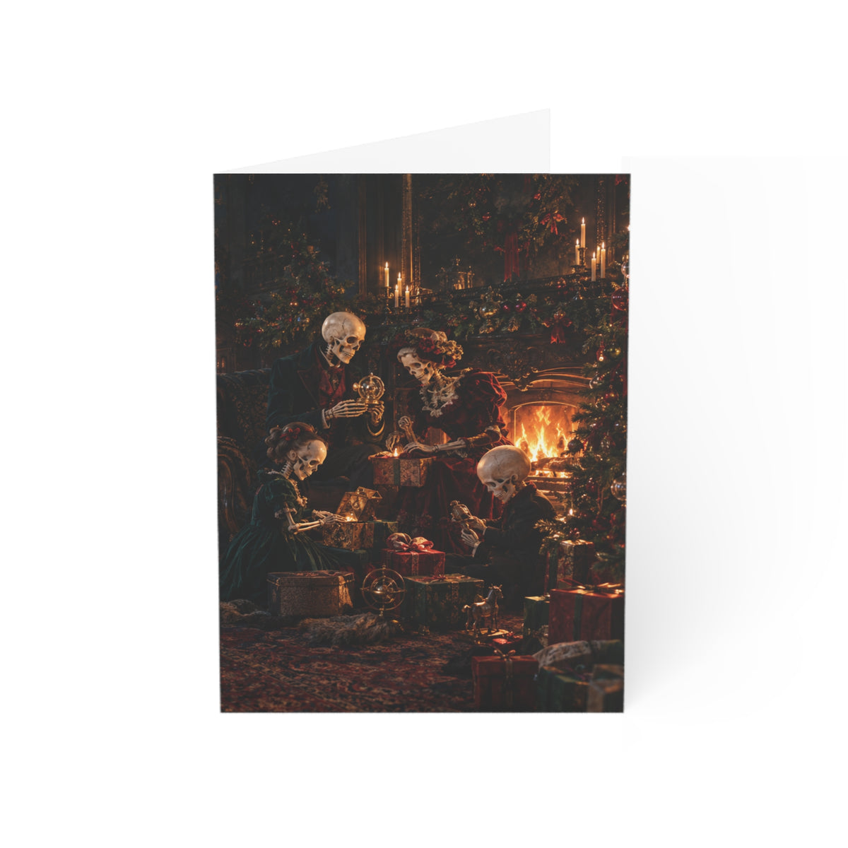 Victorian Gothic Christmas Cards — Vintage Skeleton Family by Hearth (Set of 1/10/30/50)