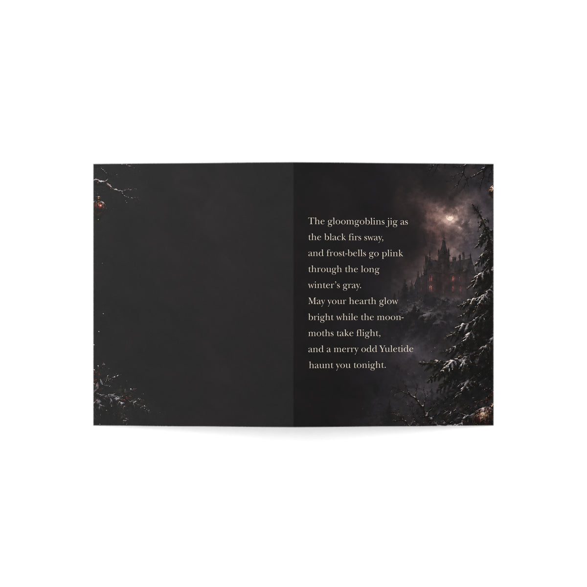 Yuletide Gothic Greeting Card — Dark Winter Castle Holiday Card with Poetic Verse (1/10/30/50 pack)