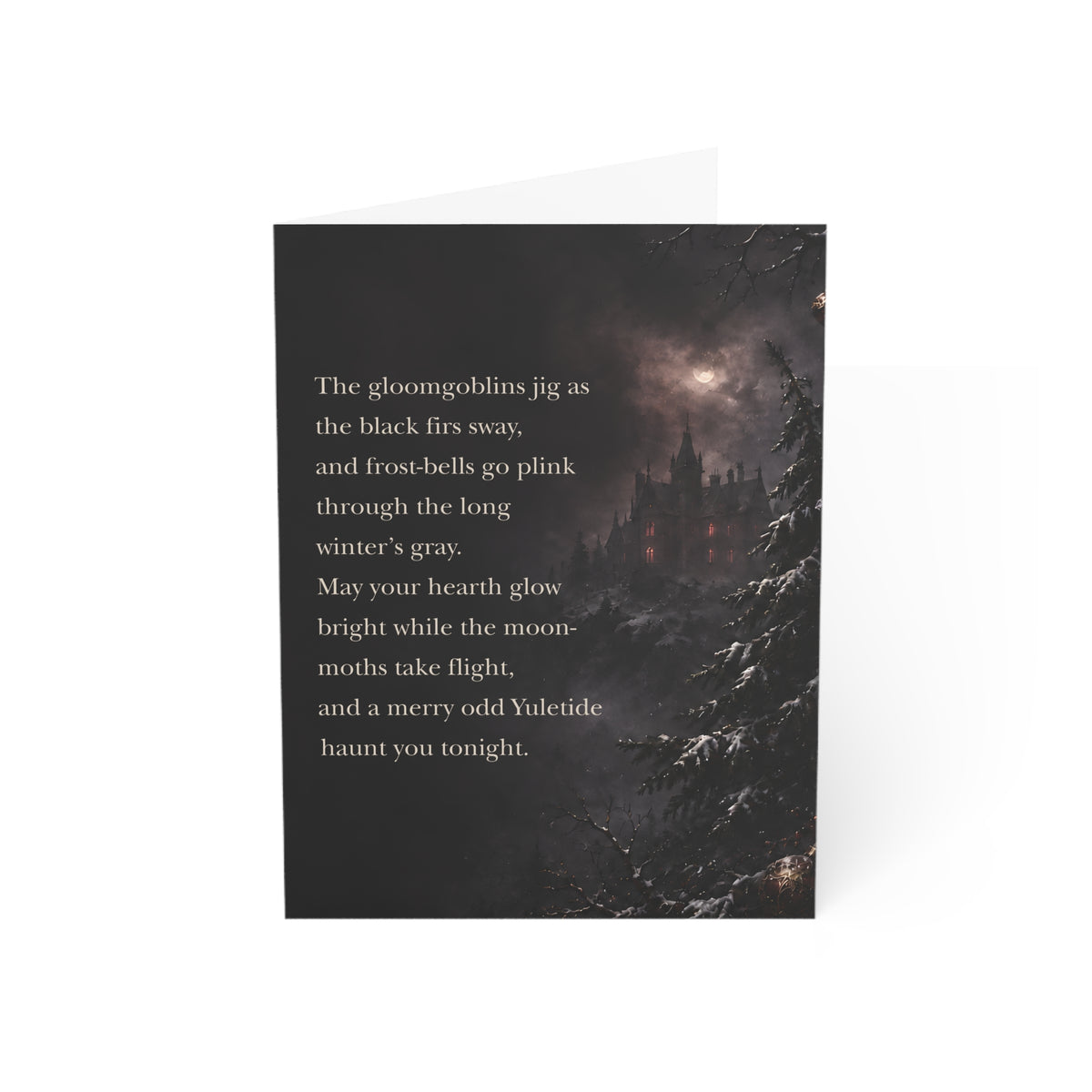 Yuletide Gothic Greeting Card — Dark Winter Castle Holiday Card with Poetic Verse (1/10/30/50 pack)