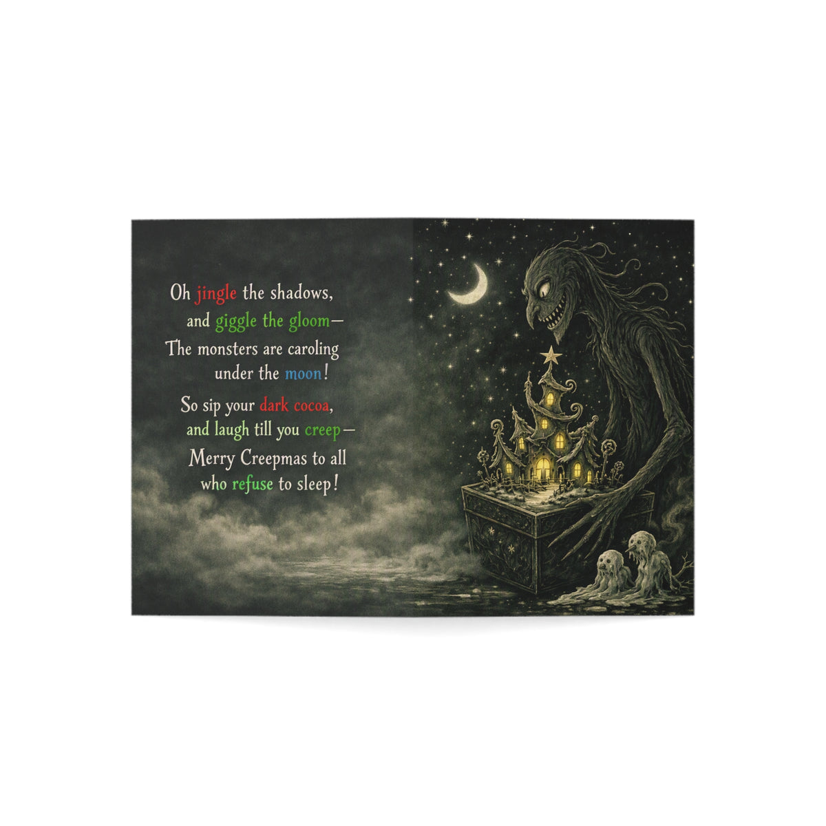 Creepy Christmas Greeting Cards — 'Merry Creepmas' Holiday Card Pack (1/10/30/50)