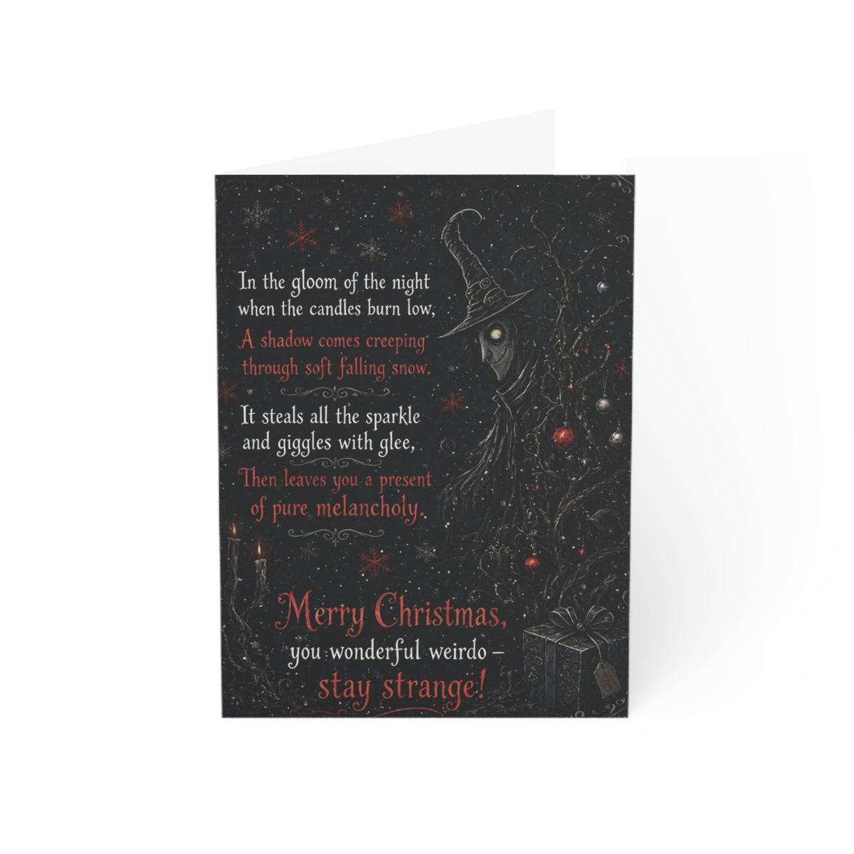 Gothic Christmas Greeting Card – “Merry Christmas, you wonderful weirdo — stay strange!” (Dark Holiday Card)