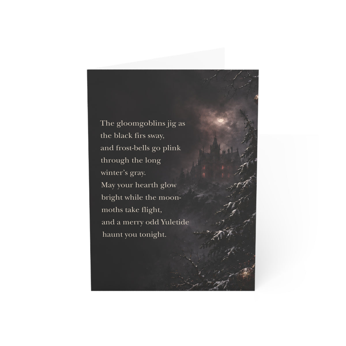 Yuletide Gothic Greeting Card — Dark Winter Castle Holiday Card with Poetic Verse (1/10/30/50 pack)