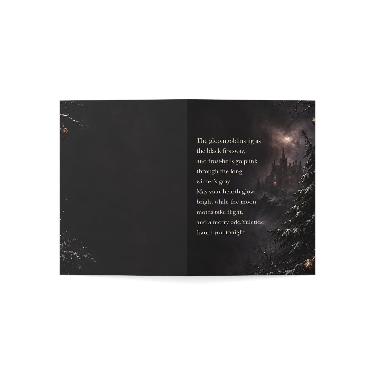 Yuletide Gothic Greeting Card — Dark Winter Castle Holiday Card with Poetic Verse (1/10/30/50 pack)