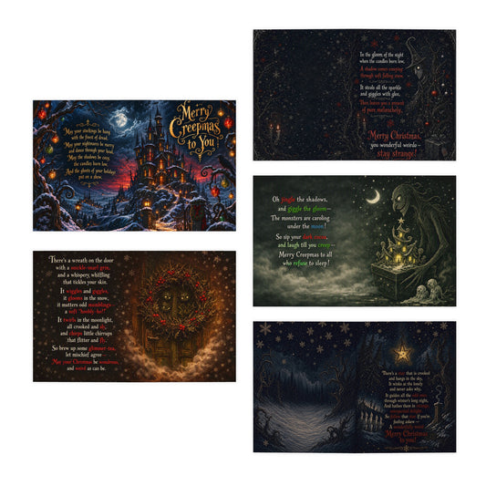 Gothic Christmas Greeting Cards – 'Merry Creepmas to You' Dark Holiday Card Set (5-Pack)