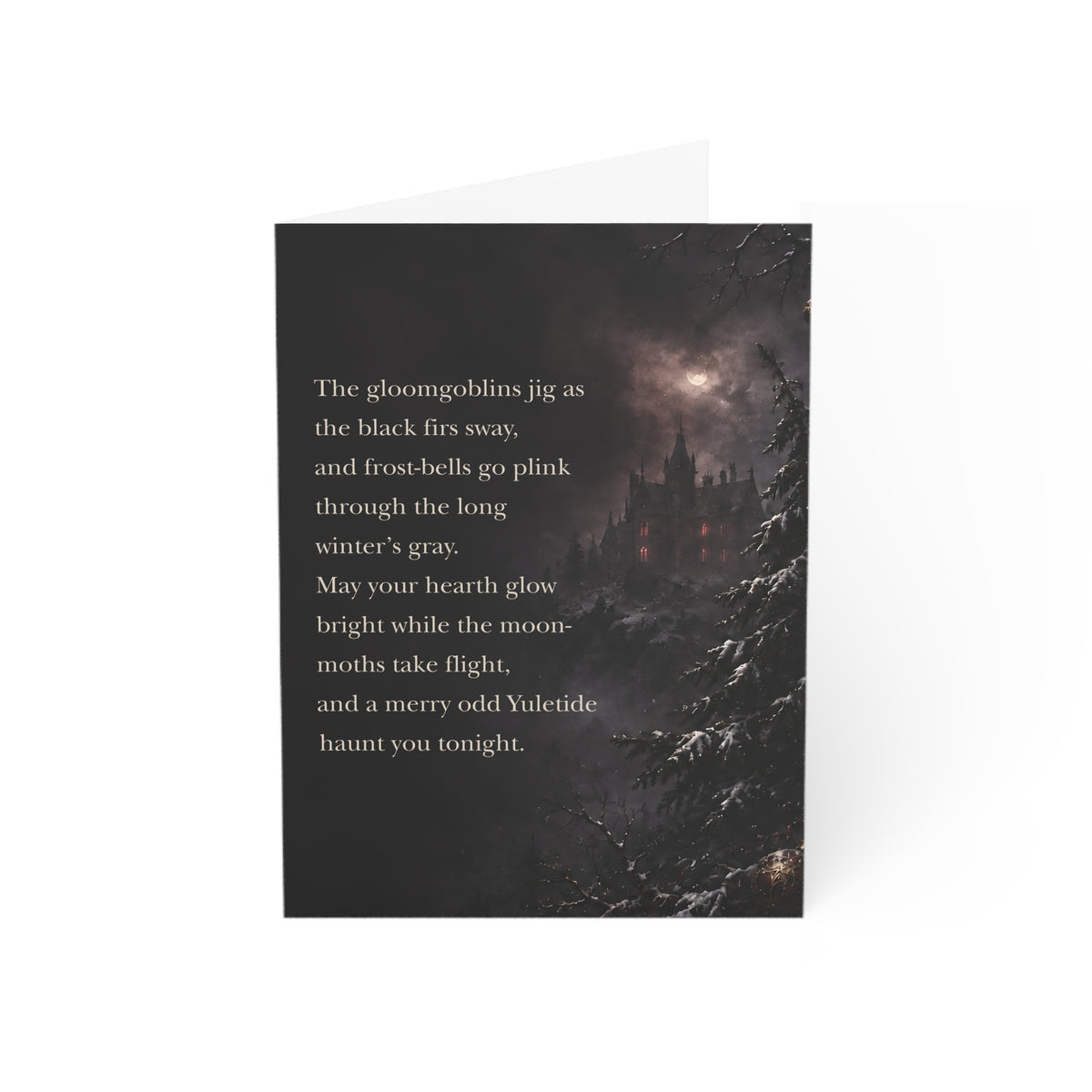Yuletide Gothic Greeting Card — Dark Winter Castle Holiday Card with Poetic Verse (1/10/30/50 pack)