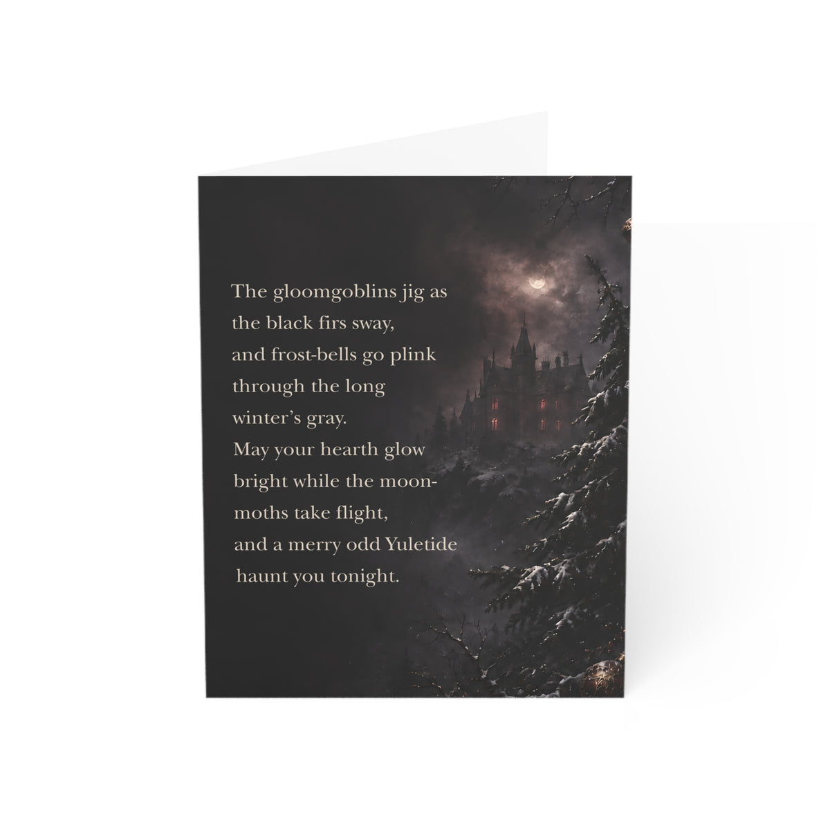 Yuletide Gothic Greeting Card — Dark Winter Castle Holiday Card with Poetic Verse (1/10/30/50 pack)