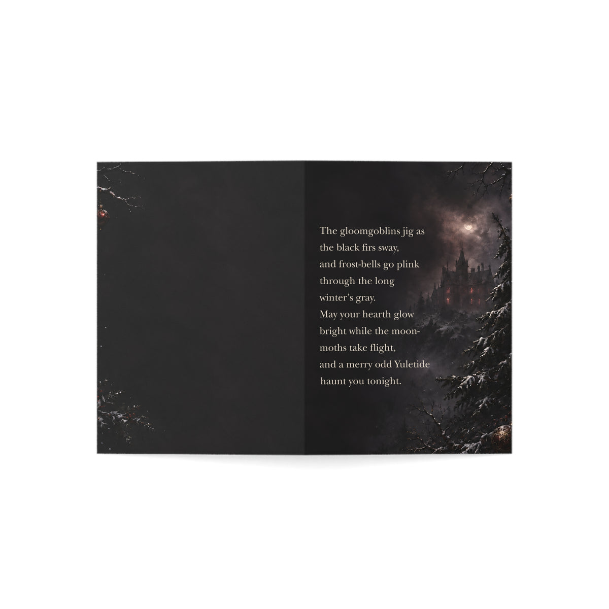 Yuletide Gothic Greeting Card — Dark Winter Castle Holiday Card with Poetic Verse (1/10/30/50 pack)