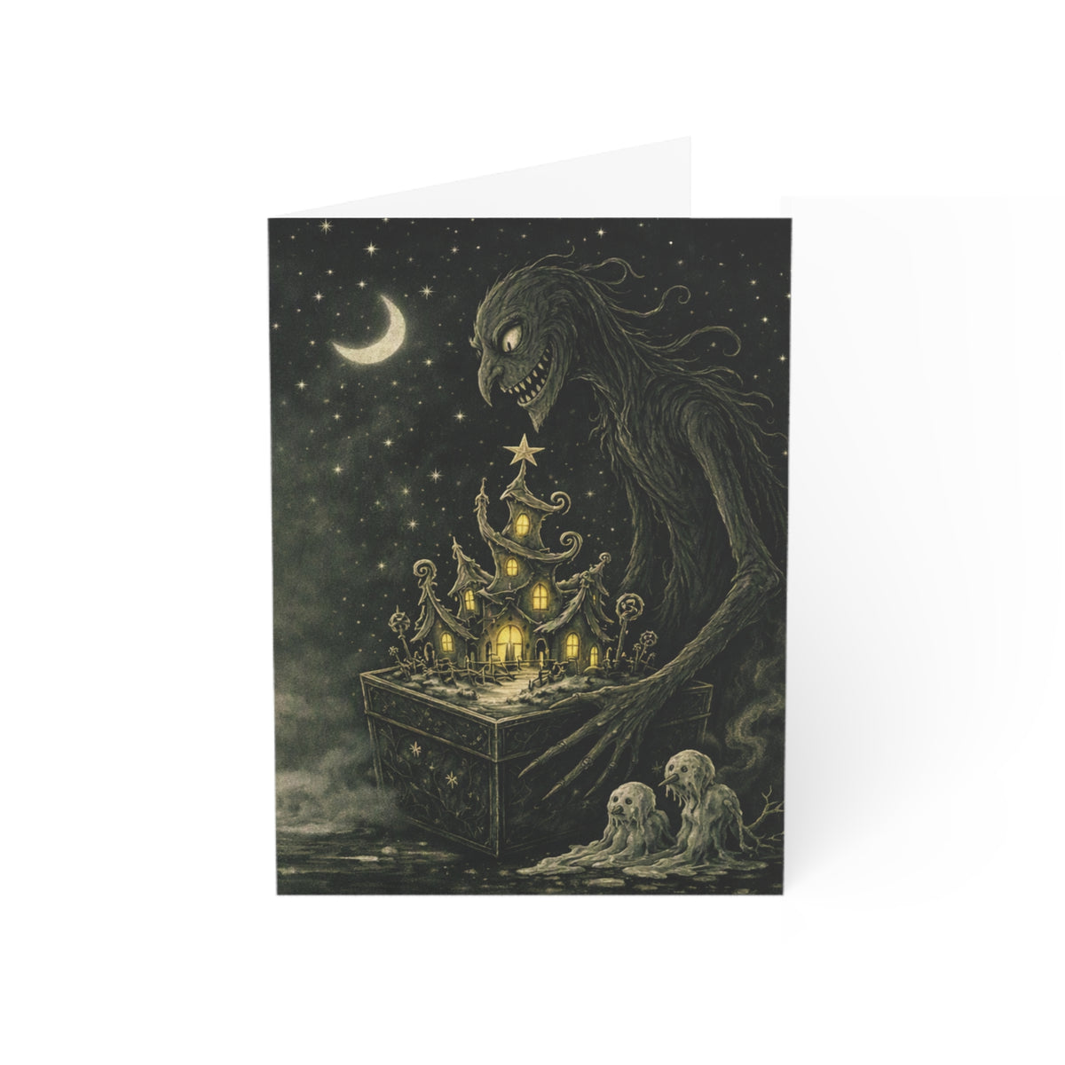 Creepy Christmas Greeting Cards — 'Merry Creepmas' Holiday Card Pack (1/10/30/50)