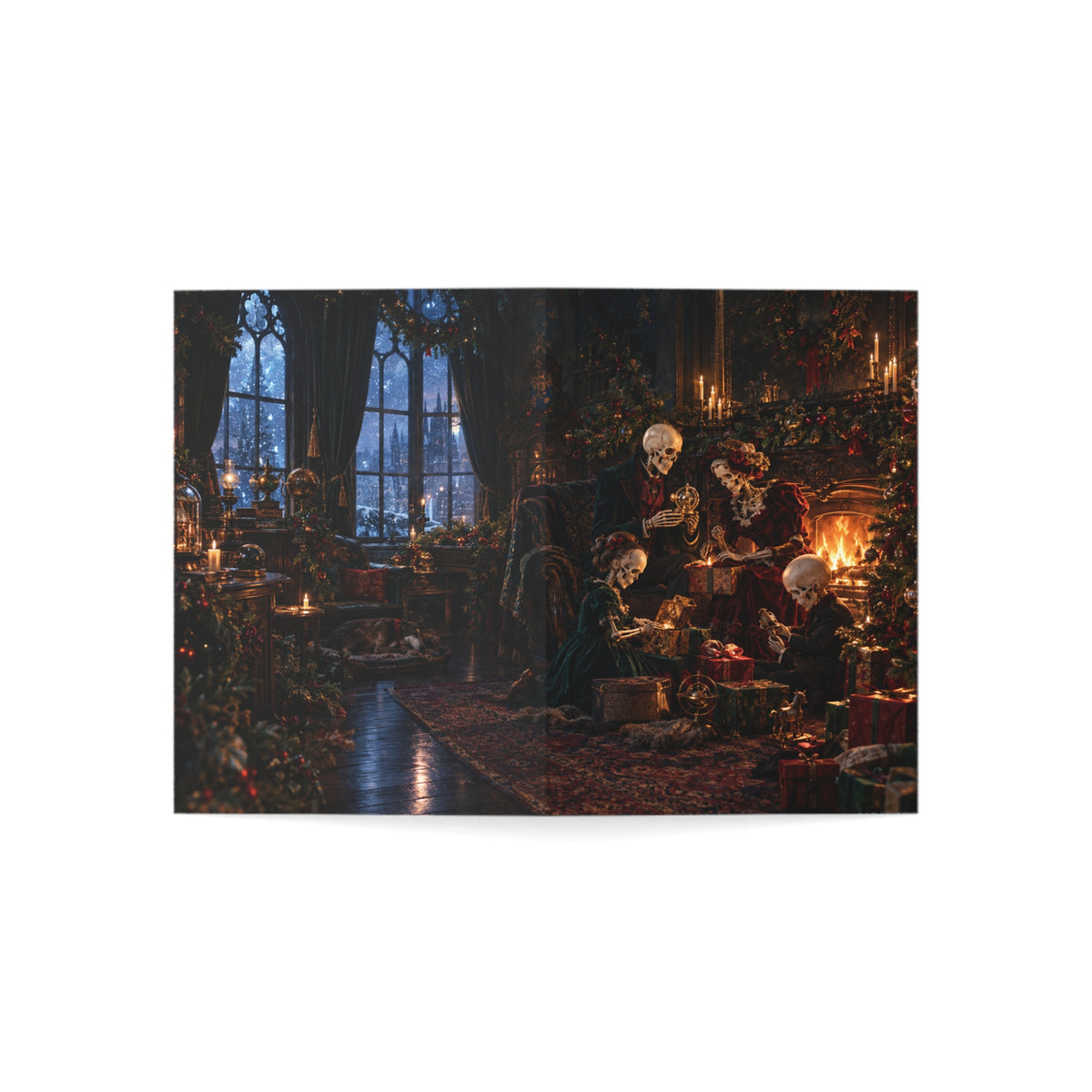 Victorian Gothic Christmas Cards — Vintage Skeleton Family by Hearth (Set of 1/10/30/50)