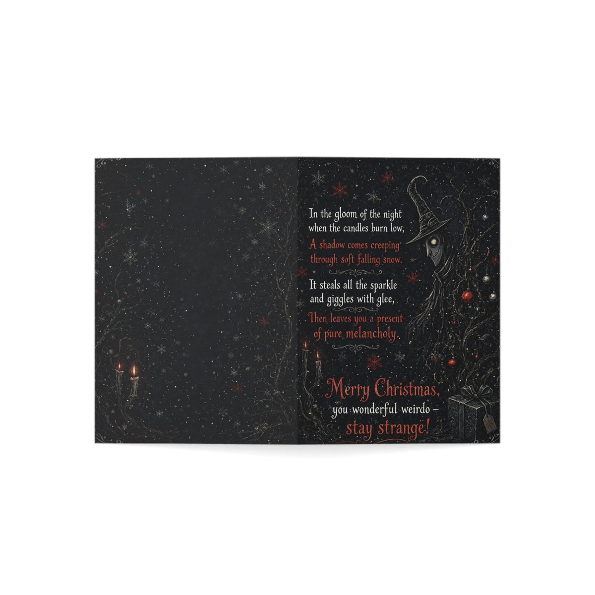 Gothic Christmas Greeting Card – “Merry Christmas, you wonderful weirdo — stay strange!” (Dark Holiday Card)